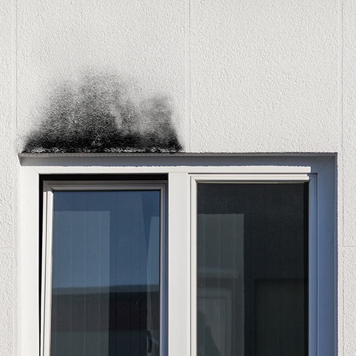 Schwarze Verfärbung an Fassade durch Kipplüften